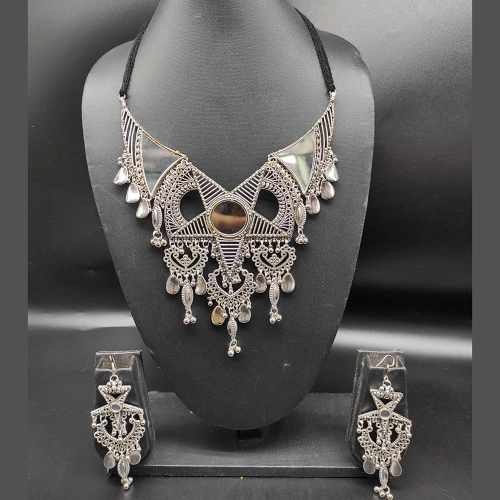 Heera Jewellers Oxidized Plated Mirror Necklace Set - HJNECk662