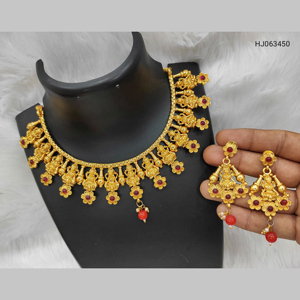 Heera Jewellers Gold Plated Pota Stone & Beads Choker Necklace Set