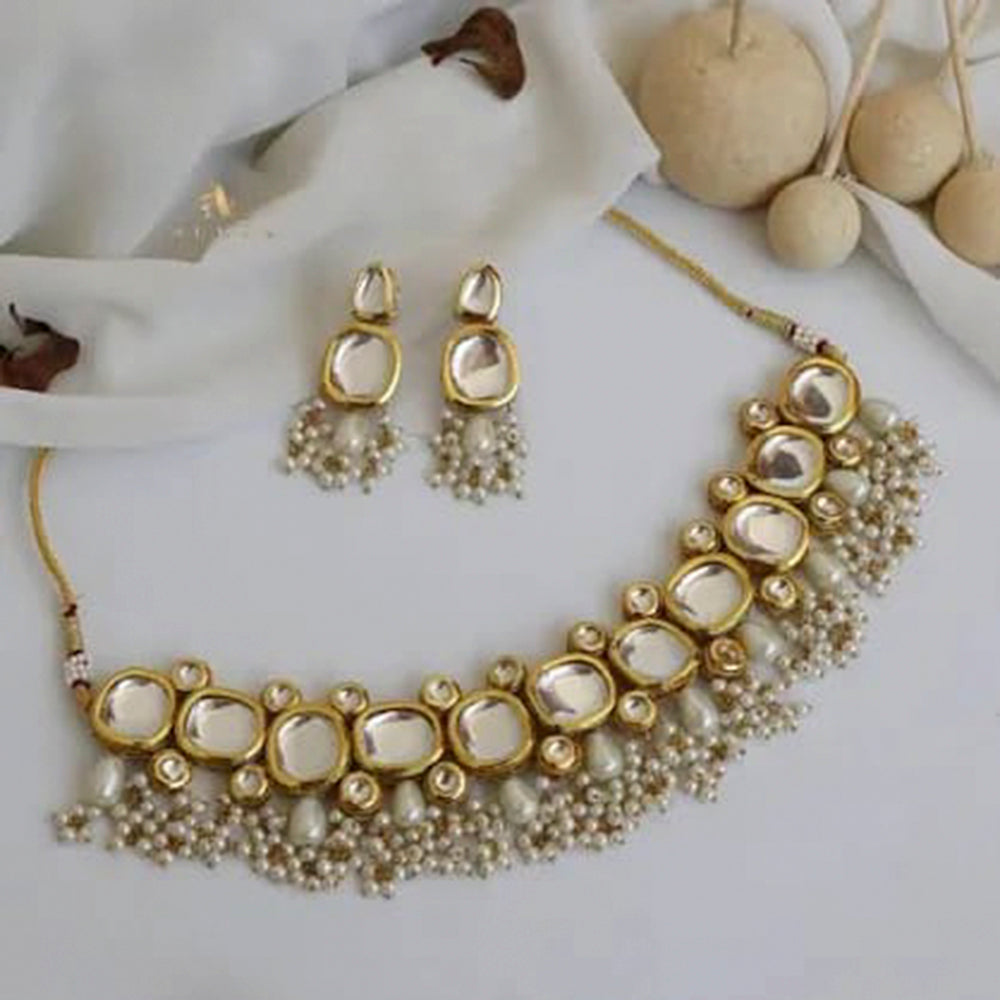 Heera Jewellers Gold Plated Kundan Stone & Beads Choker Necklace Set