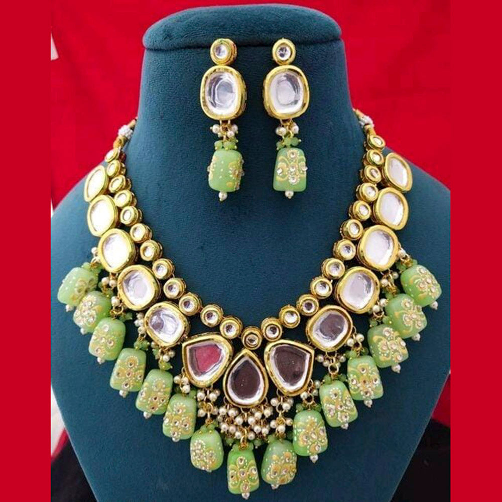 Heera Jewellers Gold Plated Kundan Stone & Beads Necklace Set