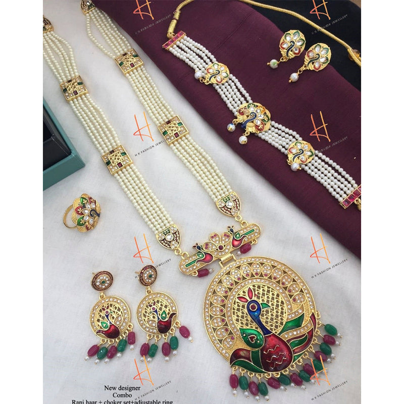 H K Fashion Gold Plated Designer Kundan Combo Set -HKFCOMBO06