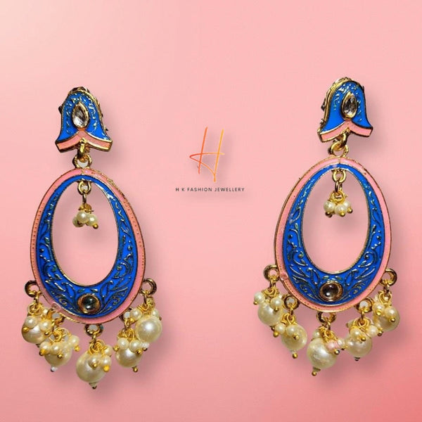 H K Fashion Gold Plated Kundan & Meenakari Dangler Earrings