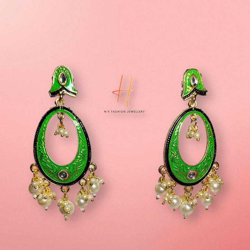 H K Fashion Gold Plated Kundan & Meenakari Dangler Earrings