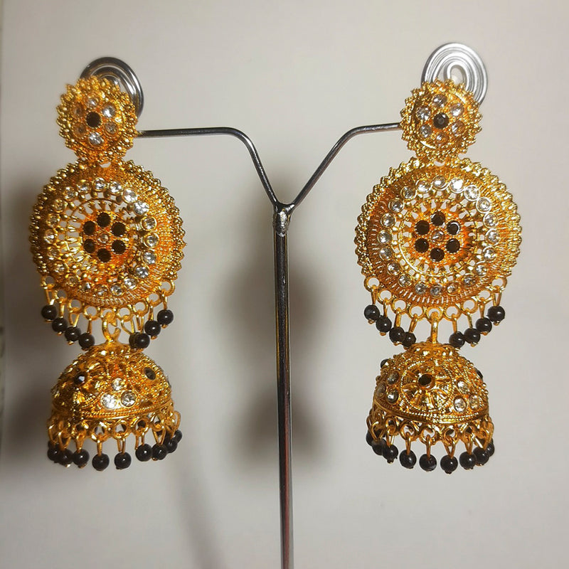 H K Fashion Gold Plated Austrian Stone & Beads Jhumki Earrings