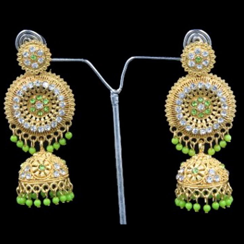 H K Fashion Gold Plated Austrian Stone & Beads Jhumki Earrings