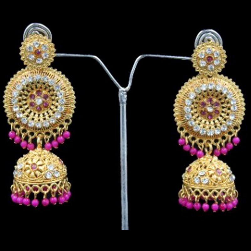 H K Fashion Gold Plated Austrian Stone & Beads Jhumki Earrings