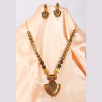 H K Fashion Antique Gold Plated Pota Stone Long Haram Necklace Set