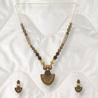 H K Fashion Antique Gold Plated Pota Stone Long Haram Necklace Set