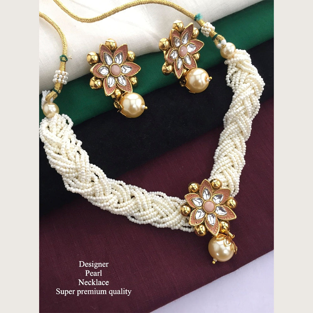 H K Fashion Antique Gold Plated Flower Pearls Choker Necklace Set