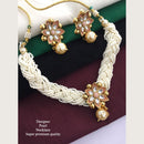 H K Fashion Antique Gold Plated Flower Pearls Choker Necklace Set