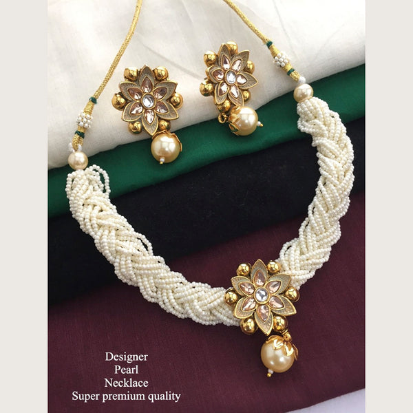 H K Fashion Antique Gold Plated Flower Pearls Choker Necklace Set