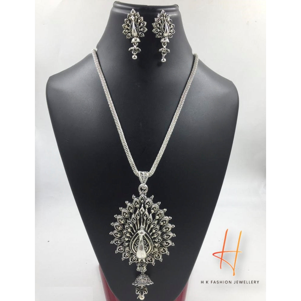 H K Fashion Oxidised Plated Peacock Pendant Set Necklace Set