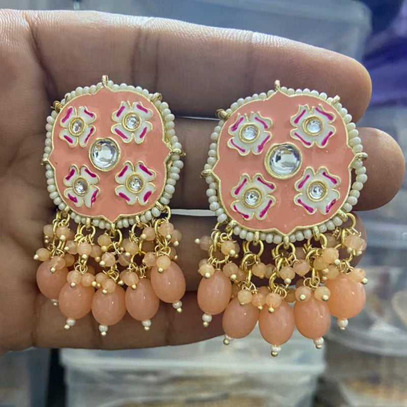 India Art Gold Plated Meenakari Kundan Stone & Beads Dangler Earrings