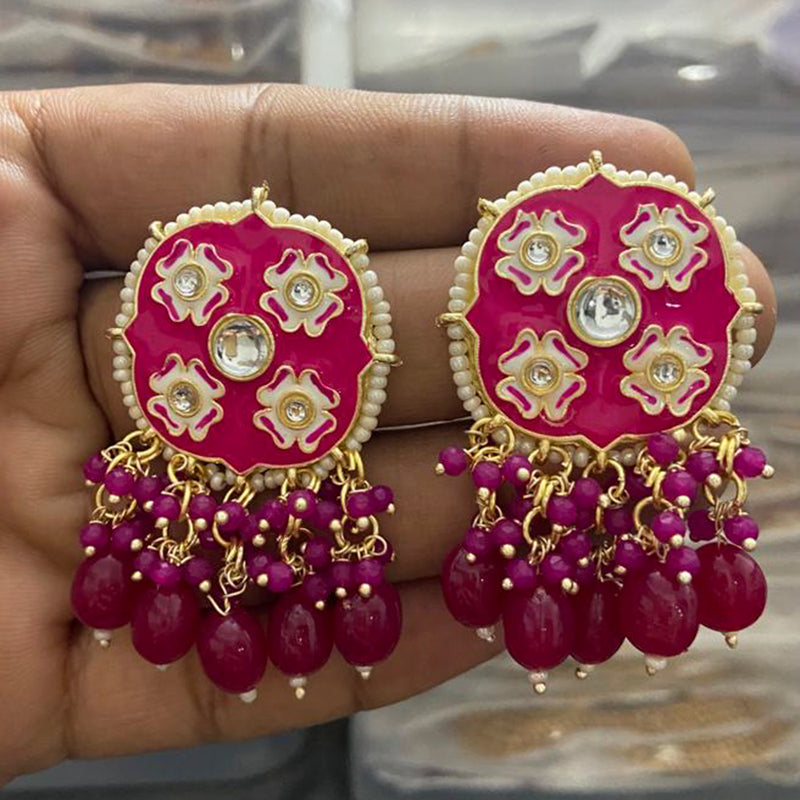 India Art Gold Plated Meenakari Kundan Stone & Beads Dangler Earrings