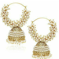 India Art Gold Plated Pearl Jhumkis Earrings