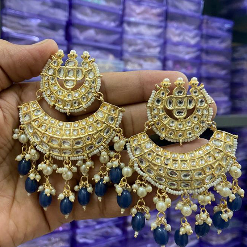 India Art Gold Plated Designer Kundan Pearl & Beads Earrings