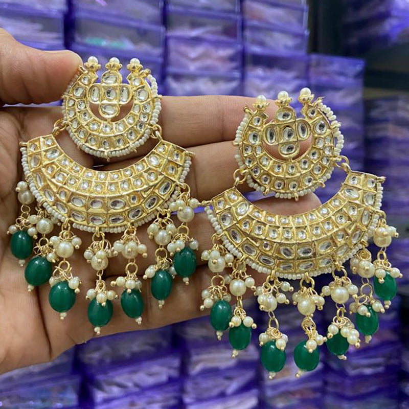 India Art Gold Plated Designer Kundan Pearl & Beads Earrings