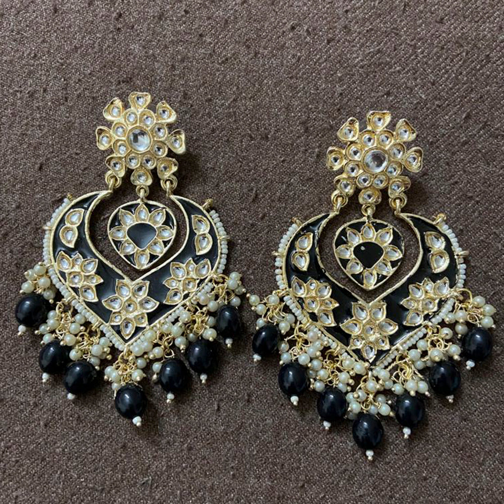 India Art Gold Plated Designer Kundan Meenakari & Beads Earrings