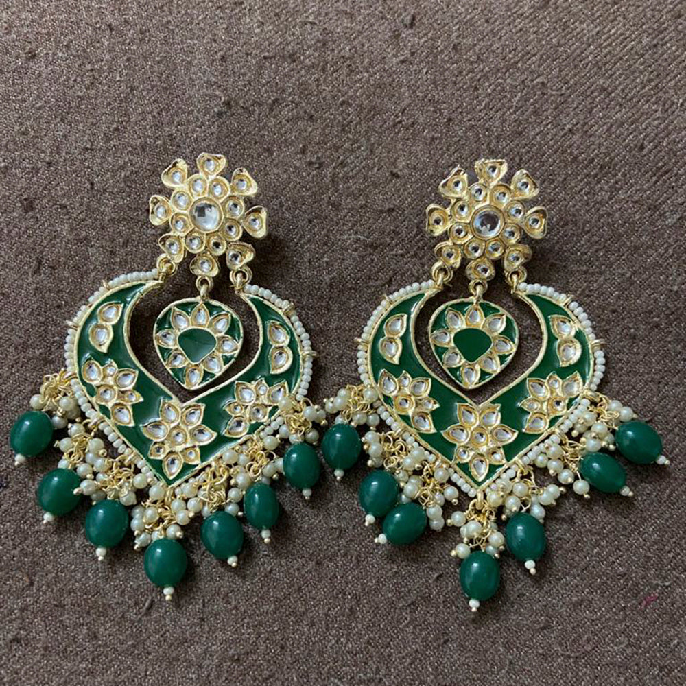 India Art Gold Plated Designer Kundan Meenakari & Beads Earrings