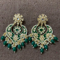 India Art Gold Plated Designer Kundan Meenakari & Beads Earrings