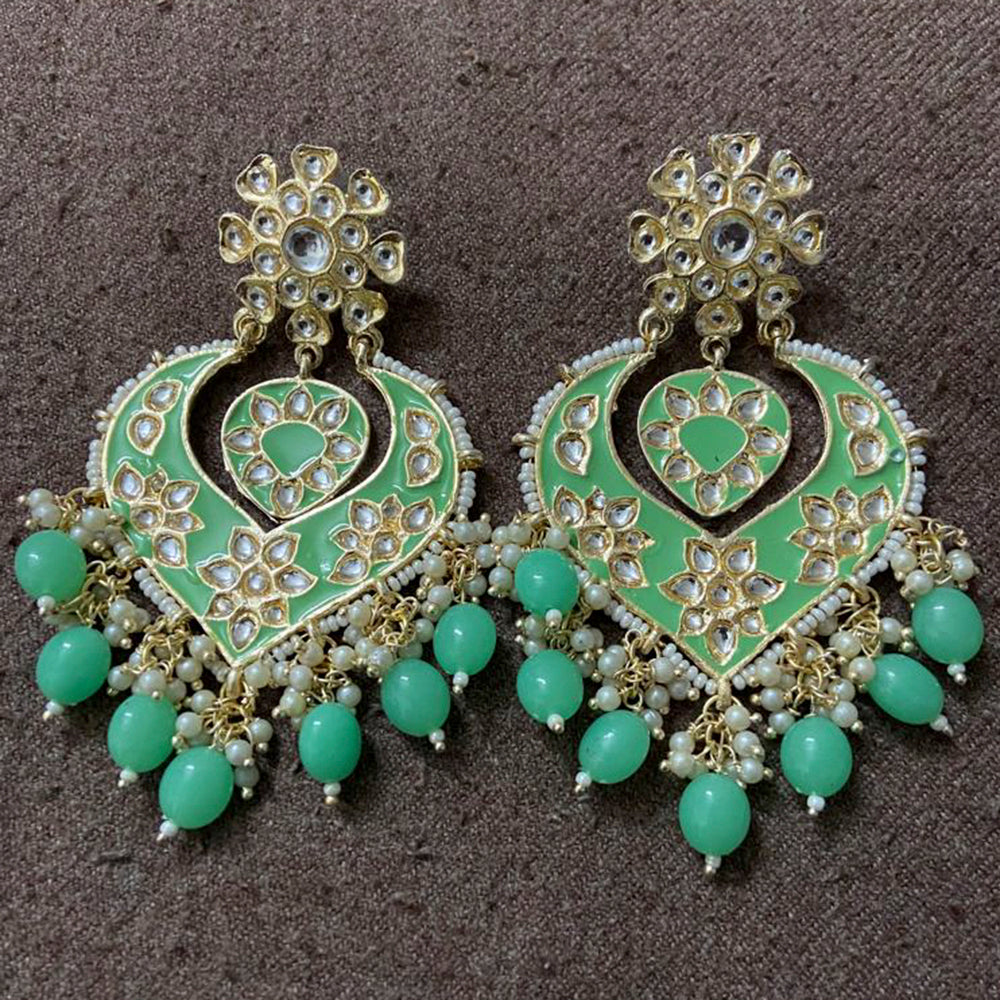 India Art Gold Plated Designer Kundan Meenakari & Beads Earrings