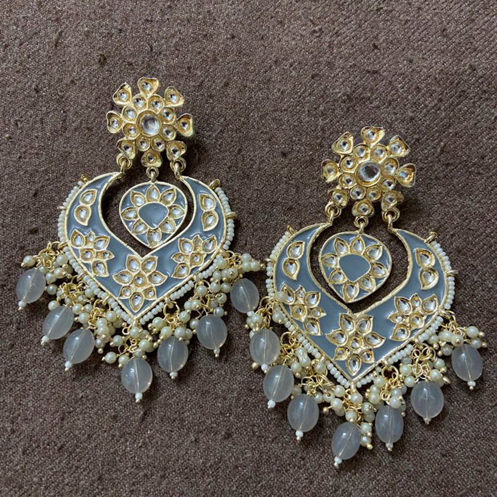 India Art Gold Plated Designer Kundan Meenakari & Beads Earrings