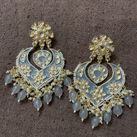 India Art Gold Plated Designer Kundan Meenakari & Beads Earrings