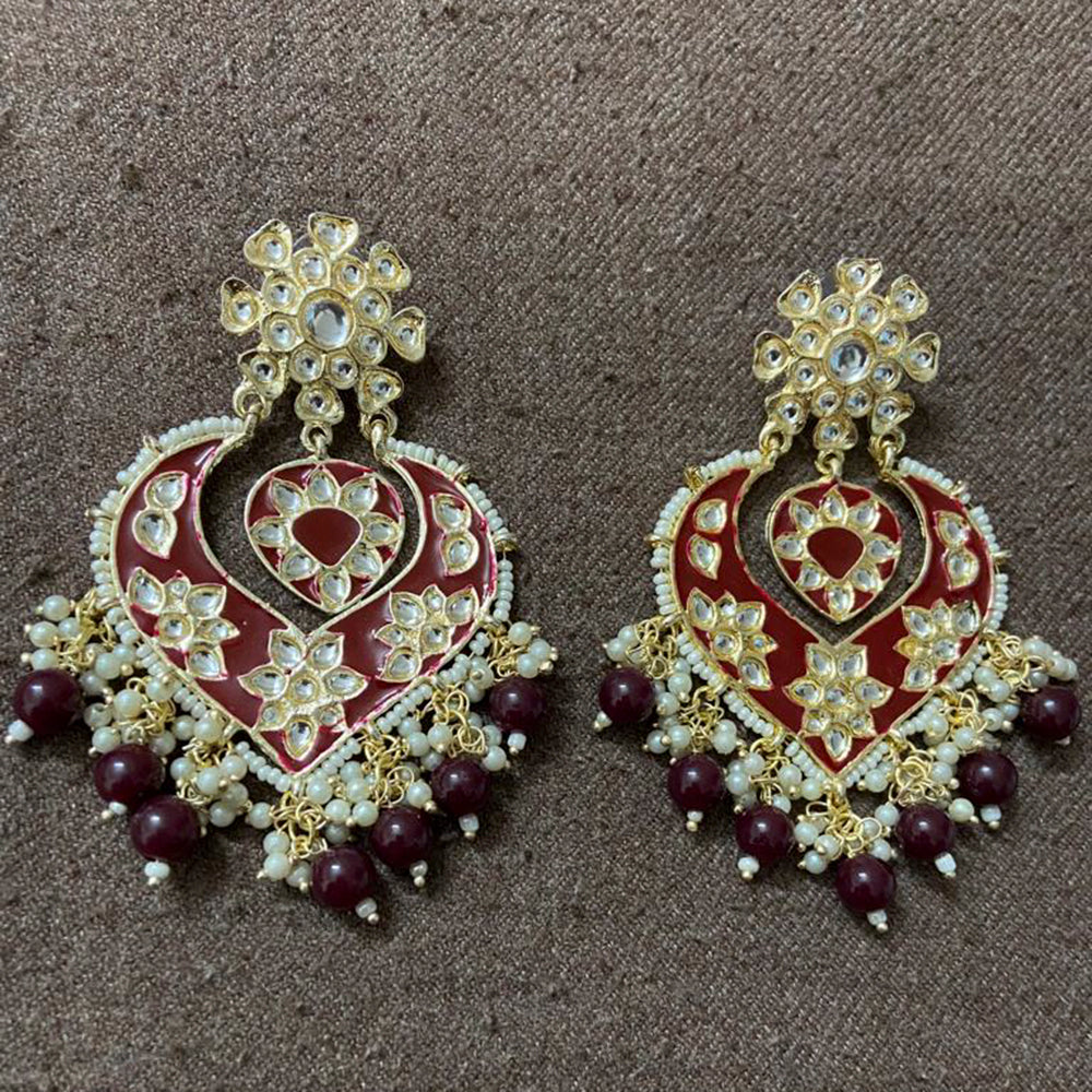 India Art Gold Plated Designer Kundan Meenakari & Beads Earrings