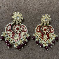 India Art Gold Plated Designer Kundan Meenakari & Beads Earrings