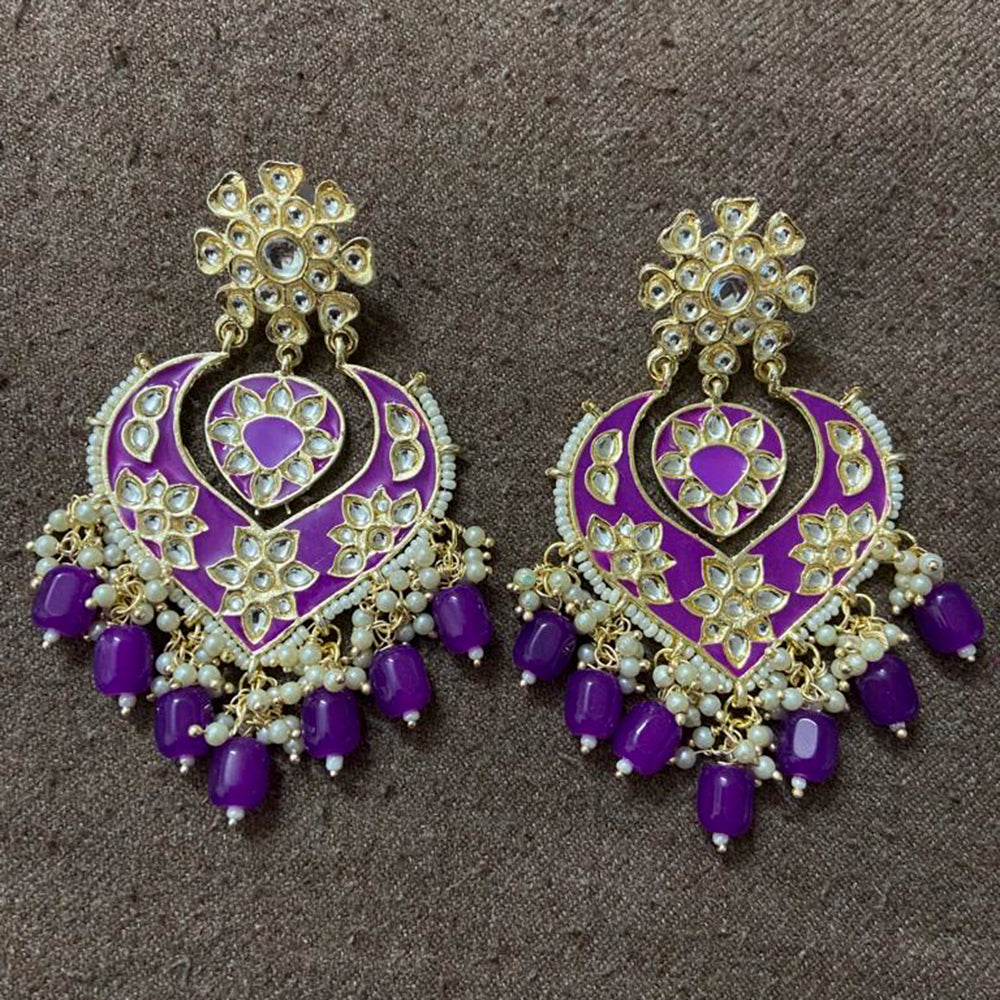 India Art Gold Plated Designer Kundan Meenakari & Beads Earrings