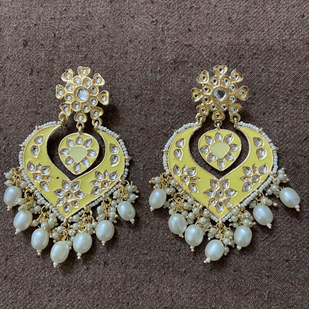 India Art Gold Plated Designer Kundan Meenakari & Beads Earrings