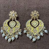 India Art Gold Plated Designer Kundan Meenakari & Beads Earrings