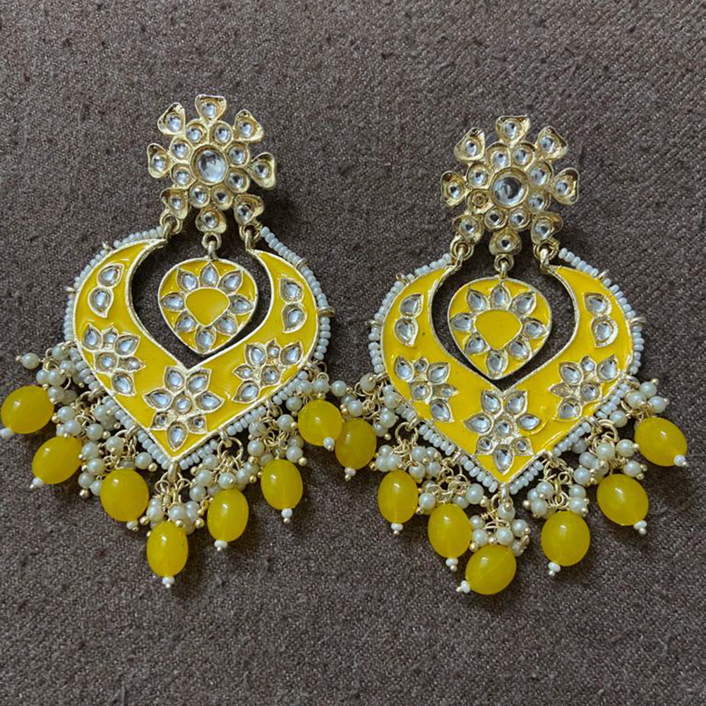 India Art Gold Plated Designer Kundan Meenakari & Beads Earrings