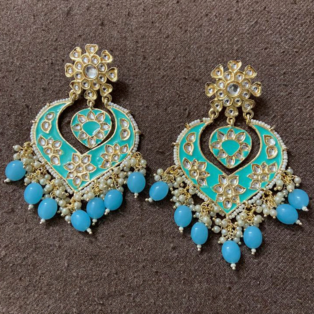 India Art Gold Plated Designer Kundan Meenakari & Beads Earrings