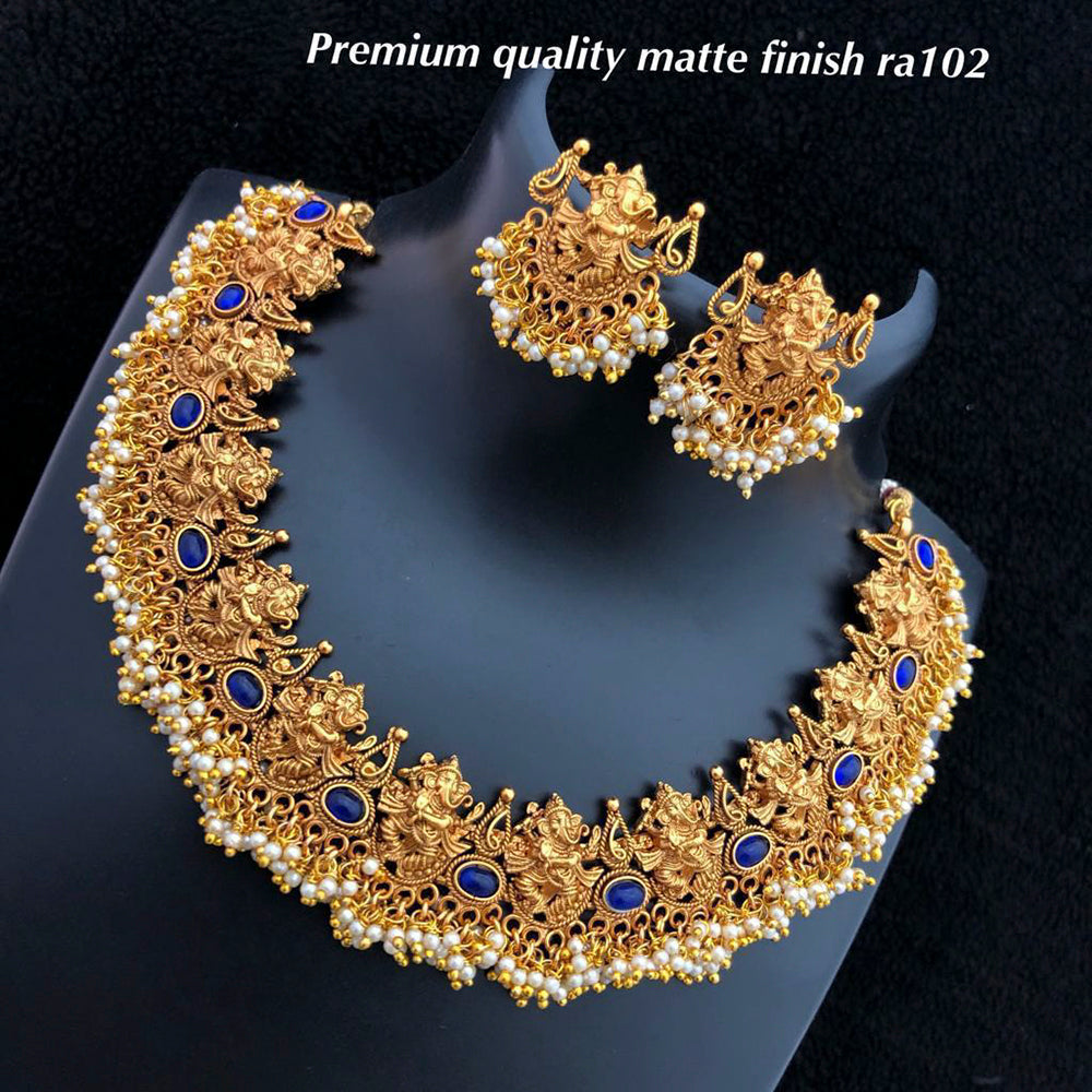 India Art  Matte Finish Kundan Pota Stone And Pearl Necklace Set