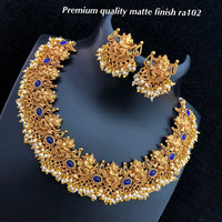 India Art  Matte Finish Kundan Pota Stone And Pearl Necklace Set