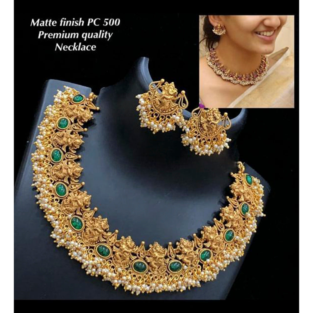India Art  Matte Finish Kundan Pota Stone And Pearl Necklace Set