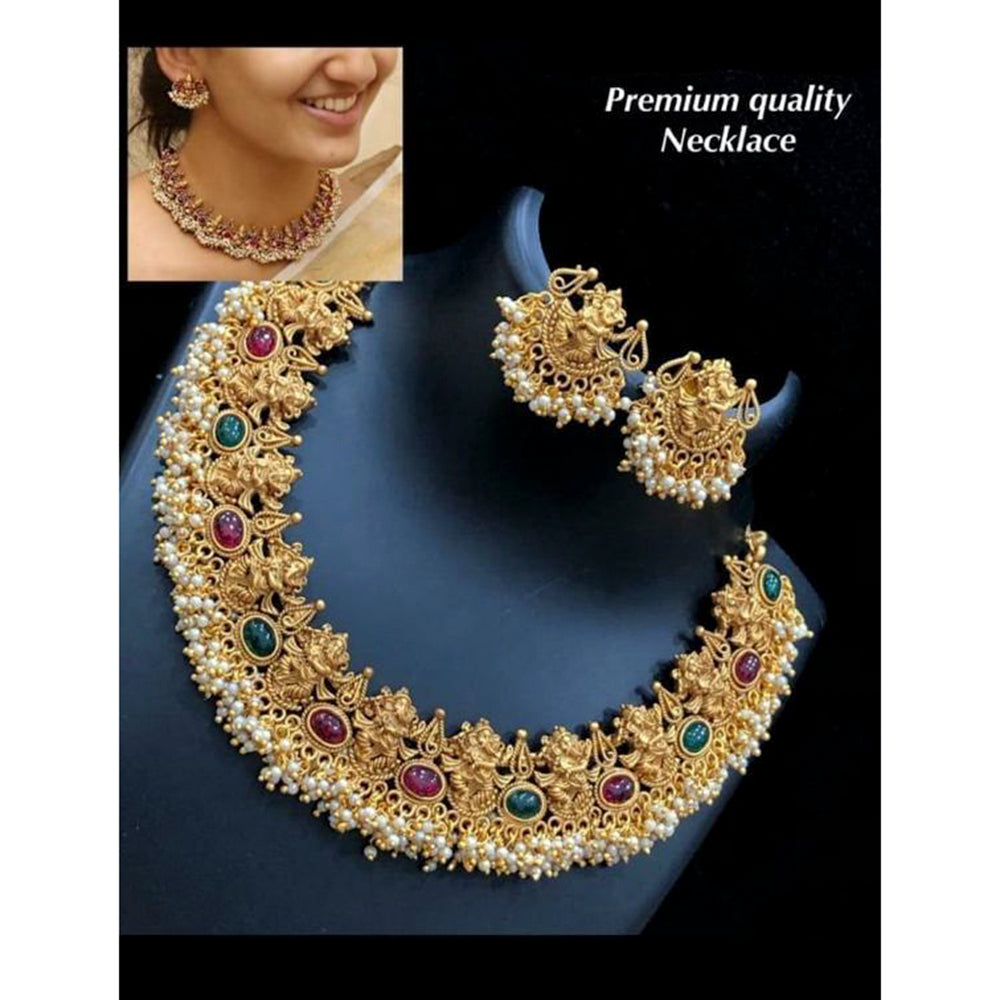 India Art  Matte Finish Kundan Pota Stone And Pearl Necklace Set