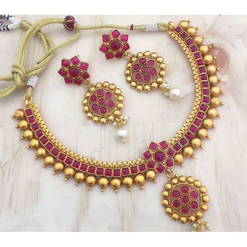 India Art Gold Plated Kundan Pota Stone Necklace Set