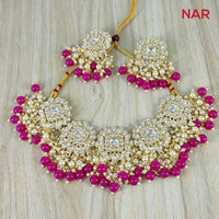 India Art Gold Plated Kundan Stone & Beads Necklace Set