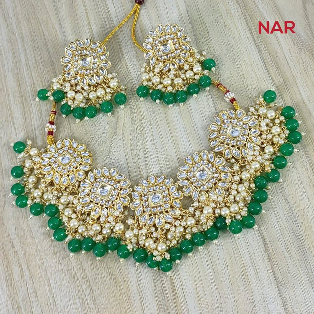 India Art Gold Plated Kundan Stone & Beads Necklace Set