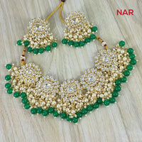 India Art Gold Plated Kundan Stone & Beads Necklace Set