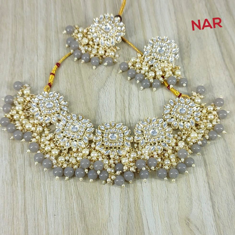 India Art Gold Plated Kundan Stone & Beads Necklace Set