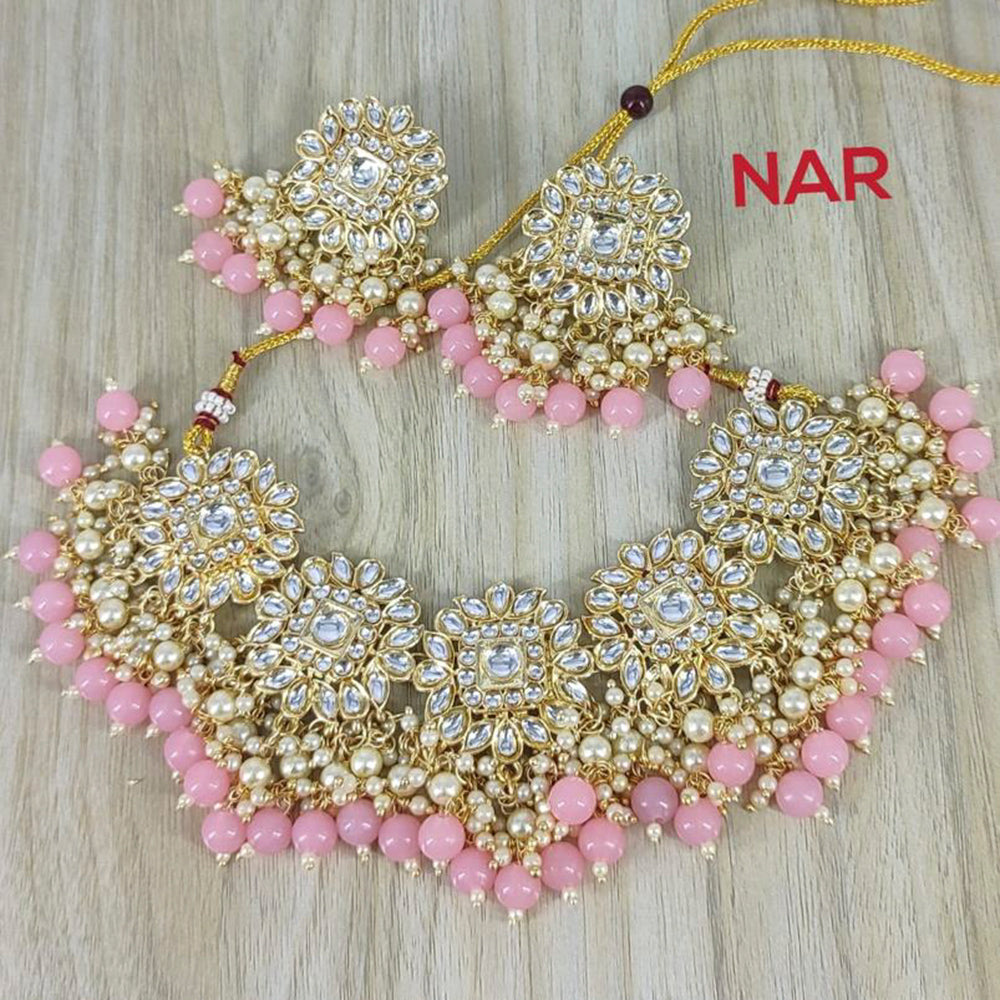 India Art Gold Plated Kundan Stone & Beads Necklace Set