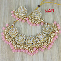 India Art Gold Plated Kundan Stone & Beads Necklace Set