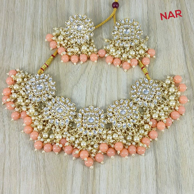 India Art Gold Plated Kundan Stone & Beads Necklace Set