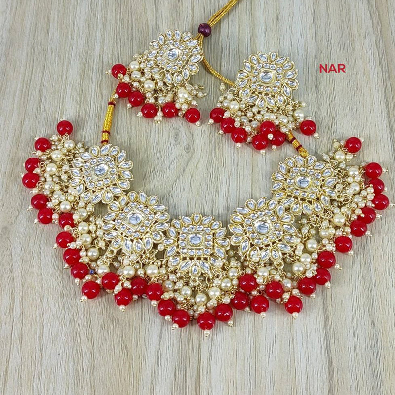 India Art Gold Plated Kundan Stone & Beads Necklace Set