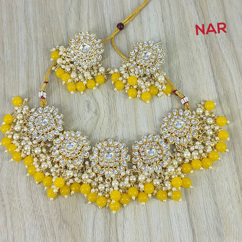 India Art Gold Plated Kundan Stone & Beads Necklace Set