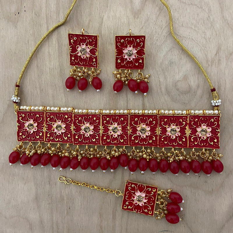 India Art Gold Plated Kundan Stone & Meenakari Necklace Set