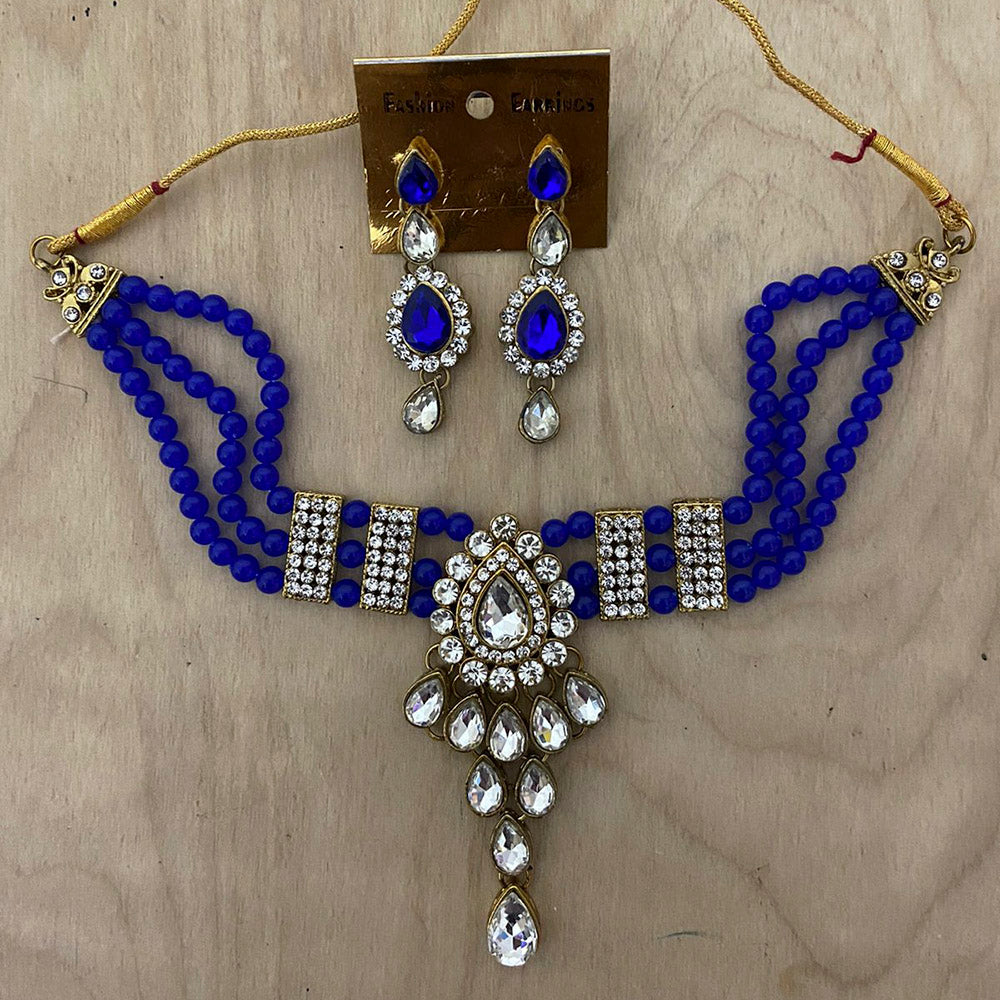 India Art  Gold Plated Crystal Stone & Beads Necklace Set